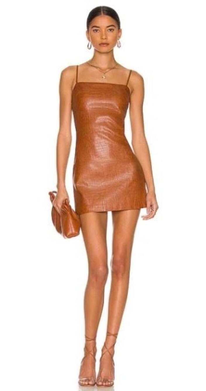 Bardot Croc Embossed Mini Dress Tan Croc